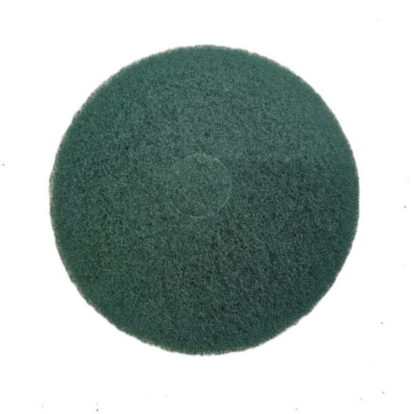 Green 17-inch floor scrubbing pad for medium-duty cleaning and surface preparation.