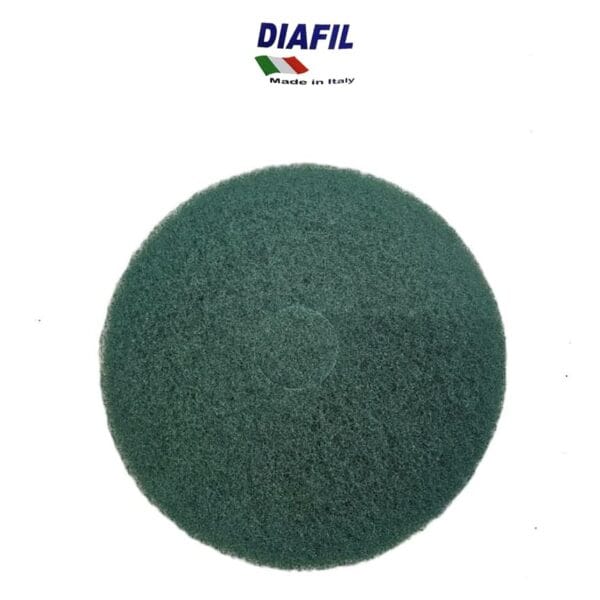 Green 17-inch floor scrubbing pad for medium-duty cleaning and surface preparation.
