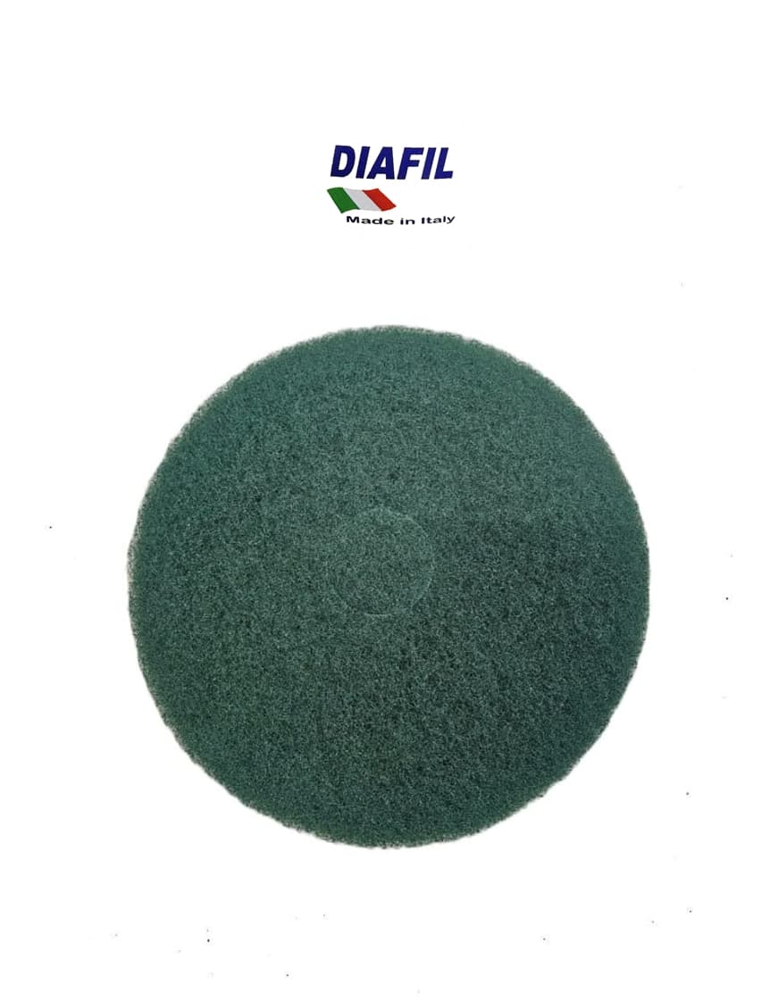 Green 17-inch floor scrubbing pad for medium-duty cleaning and surface preparation.