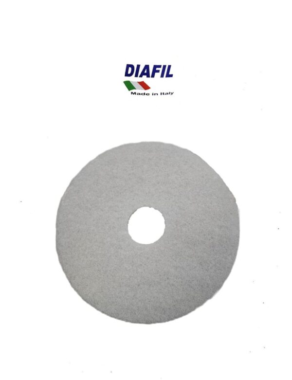 White 17-inch floor polishing pad for light cleaning and final finishing on hard floors.