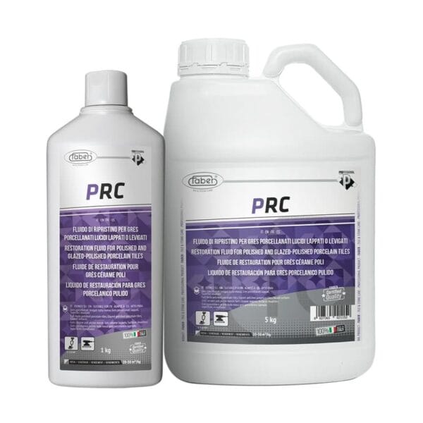 Faber PRC water-based restoration cream for polished porcelain tiles, glazed surfaces and stainless steel, restoring shine and surface uniformity.