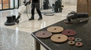 Diafil Abralux floor polishing pads and Stoneflex diamond pads for stone worktops
